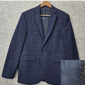 Mens Navy Sport Coat 34S XS Blue Glen Plaid Stretch Slim Blazer 1670 Short Light